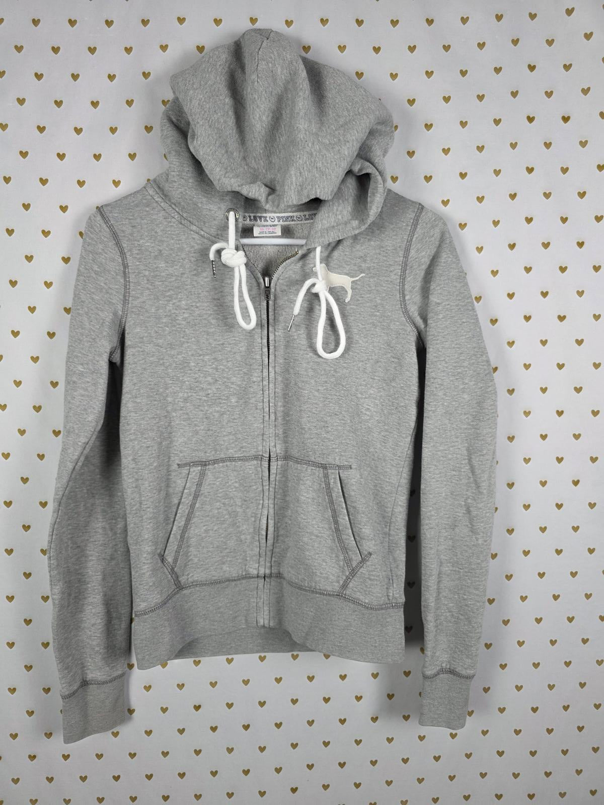 Victorias Secret Pink Vintage y2k Embroidered Full zip Hoodie Jacket Grey XS