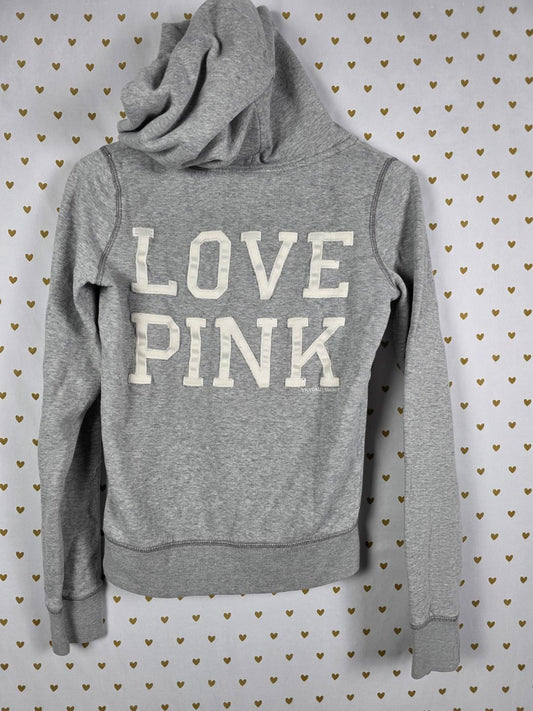 Victorias Secret Pink Vintage y2k Embroidered Full zip Hoodie Jacket Grey XS