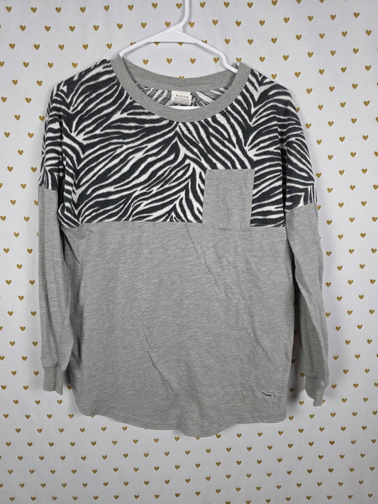Victorias Secret PINK Zebra colorblock Long sleeve tee shirt XS Animal Print