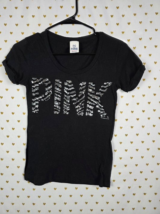 Victorias Secret PINK ZEBRA BLING Vintage Rare Tee shirt Sequined XS y2k