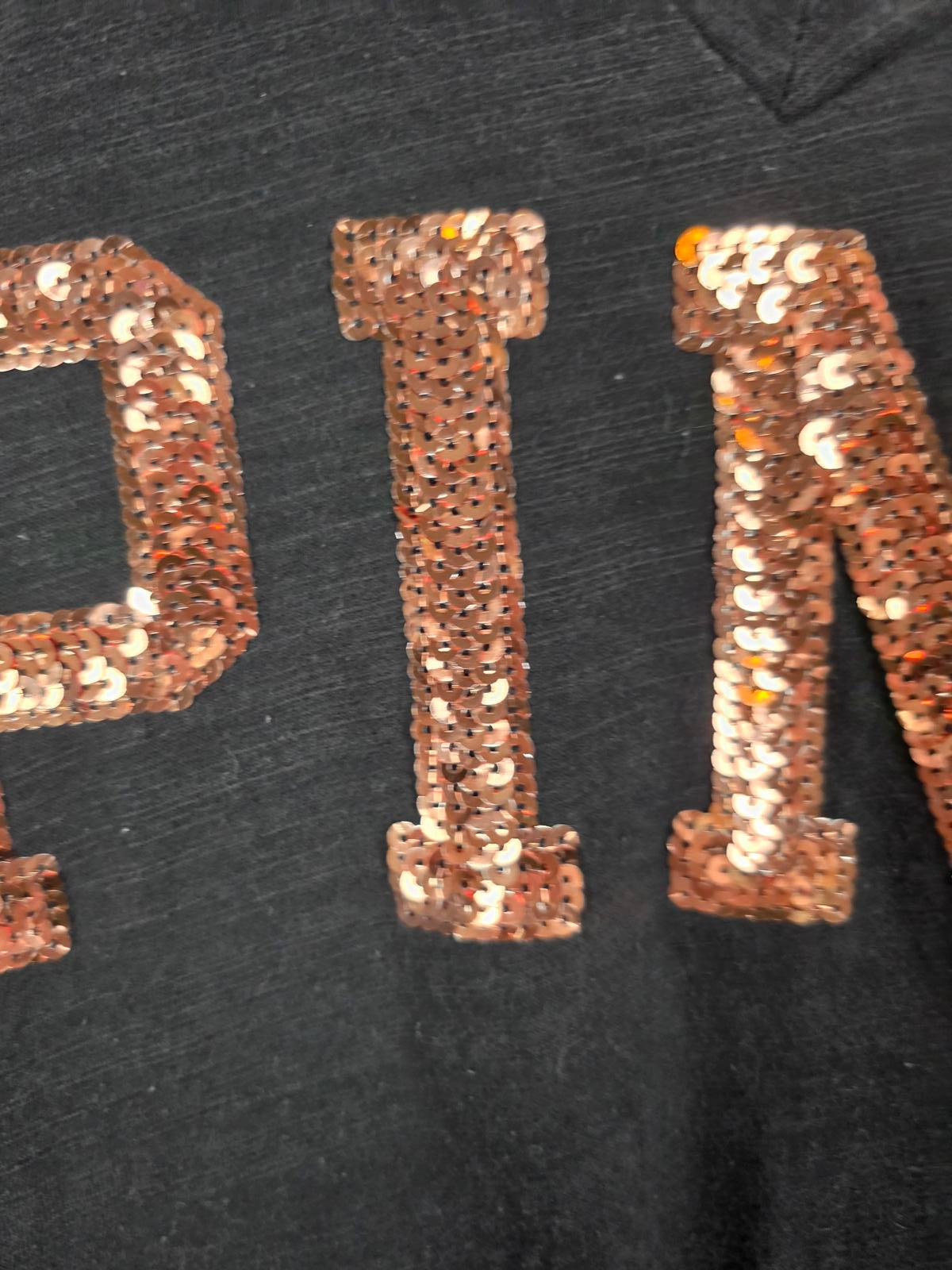 Victorias Secret PINK Gold BLING Sequined Logo Tee shirt XS