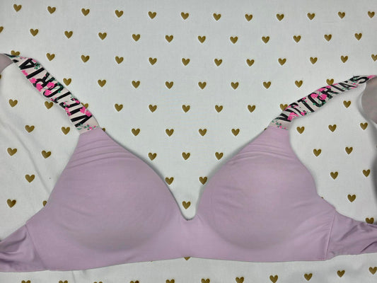 Victorias Secret Purple Logo Strap No Wire Wireless T Shirt Bra 32C