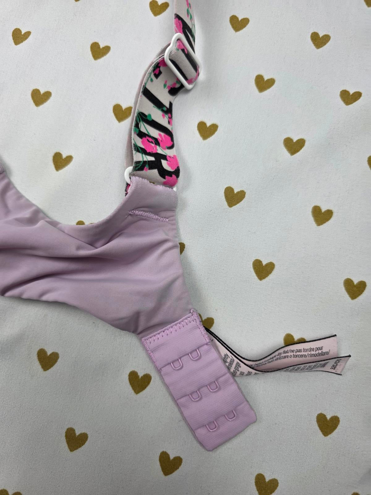 Victorias Secret Purple Logo Strap No Wire Wireless T Shirt Bra 32C