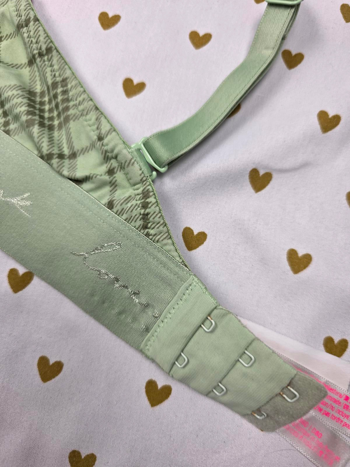 Victorias Secret PINK Plaid Green Wireless Push Up Bra wear everywhere 36D