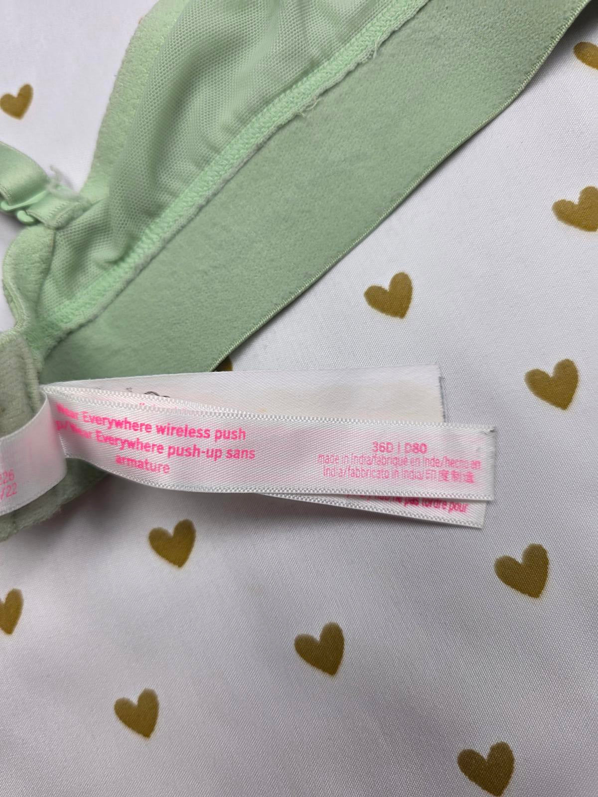 Victorias Secret PINK Plaid Green Wireless Push Up Bra wear everywhere 36D