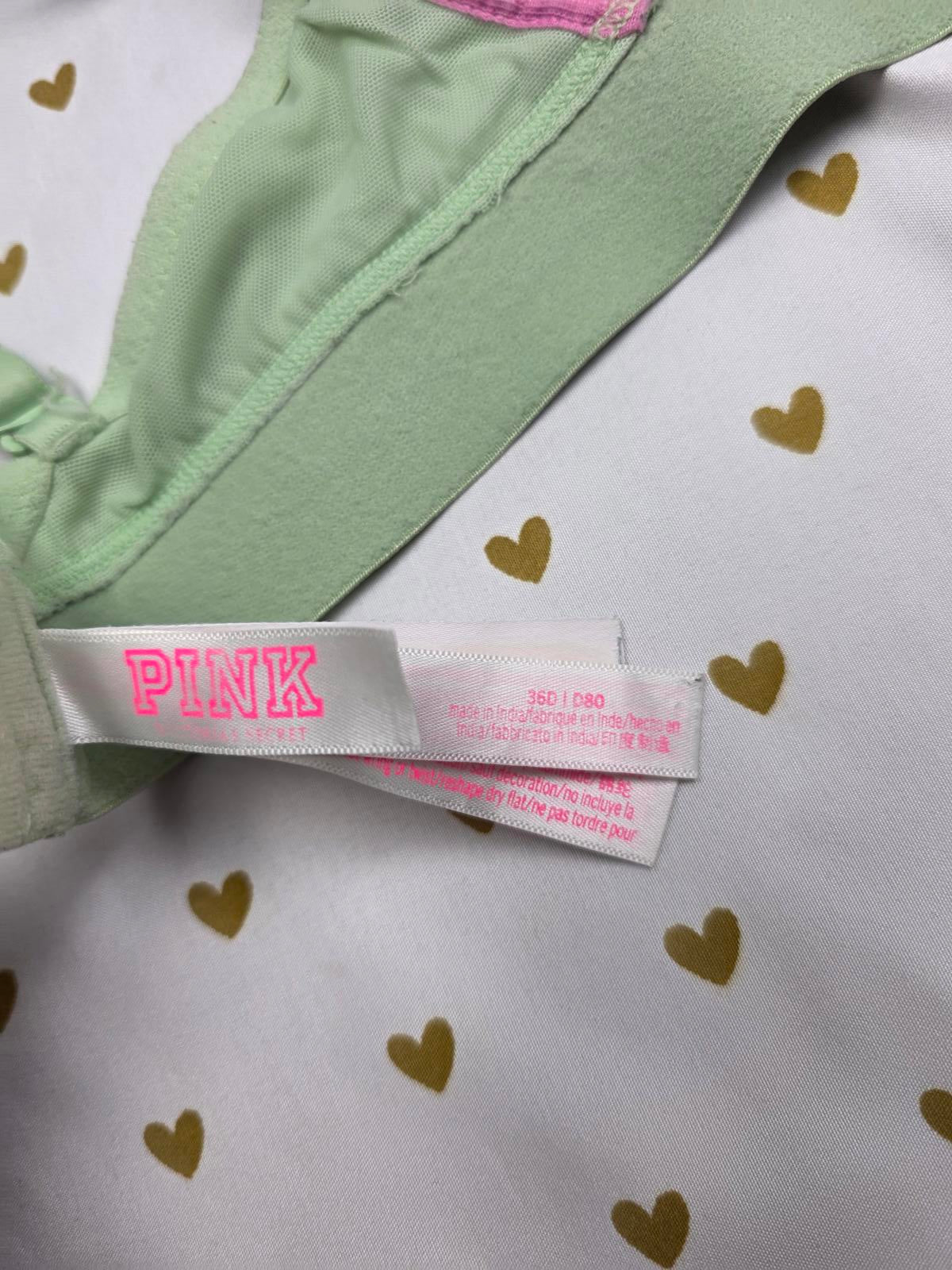 Victorias Secret PINK Plaid Green Wireless Push Up Bra wear everywhere 36D