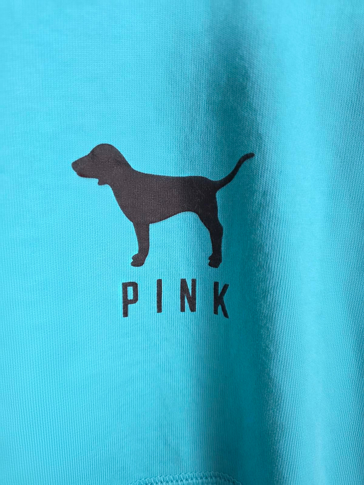 Victorias Secret Pink Leopard Cheetah Logo Sweater Shirt Blue OVERSIZED XS dog