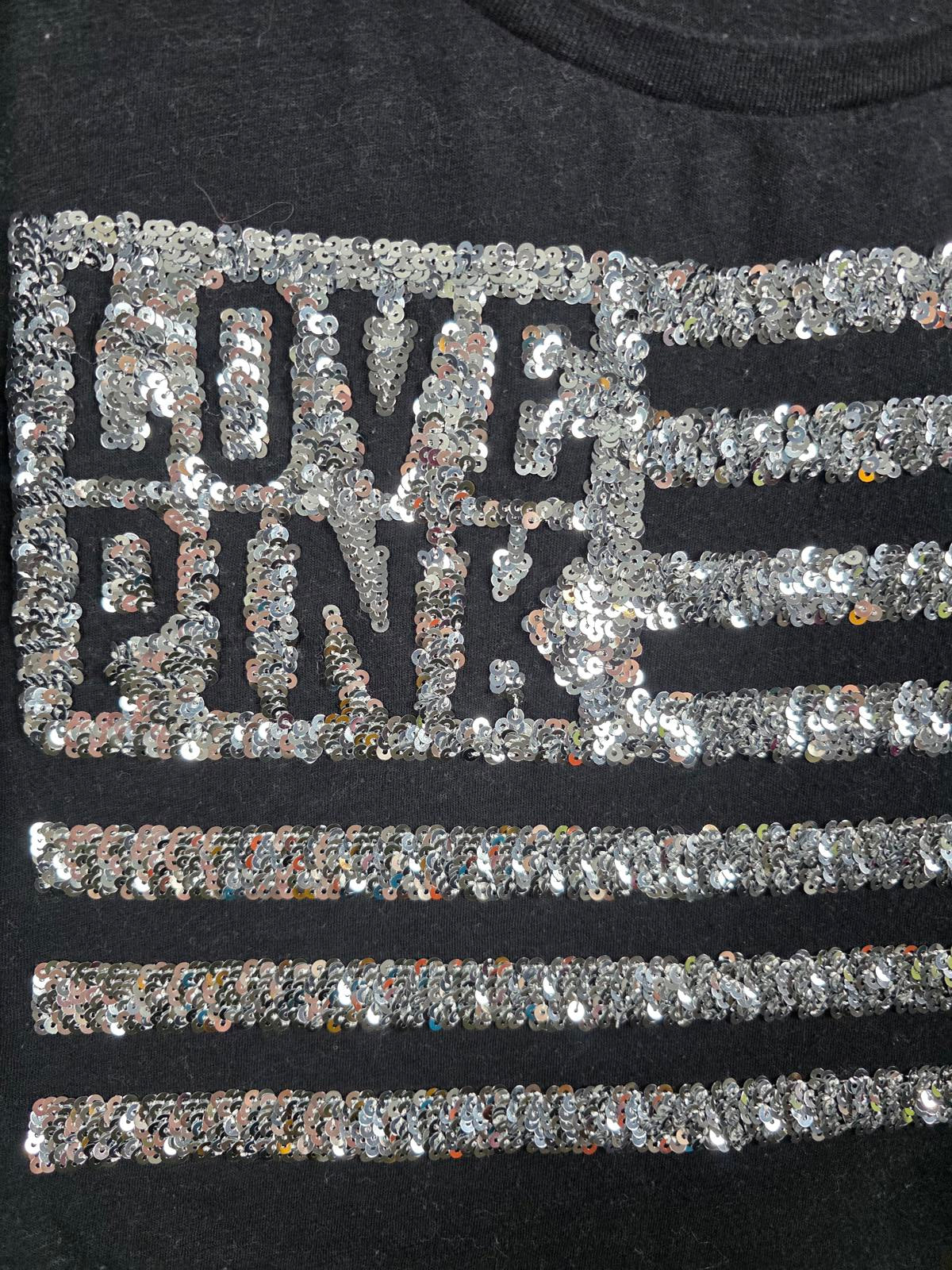 Victorias Secret PINK CROPPED BLING USA FLAG sequined tee shirt silver LOVE Vtg