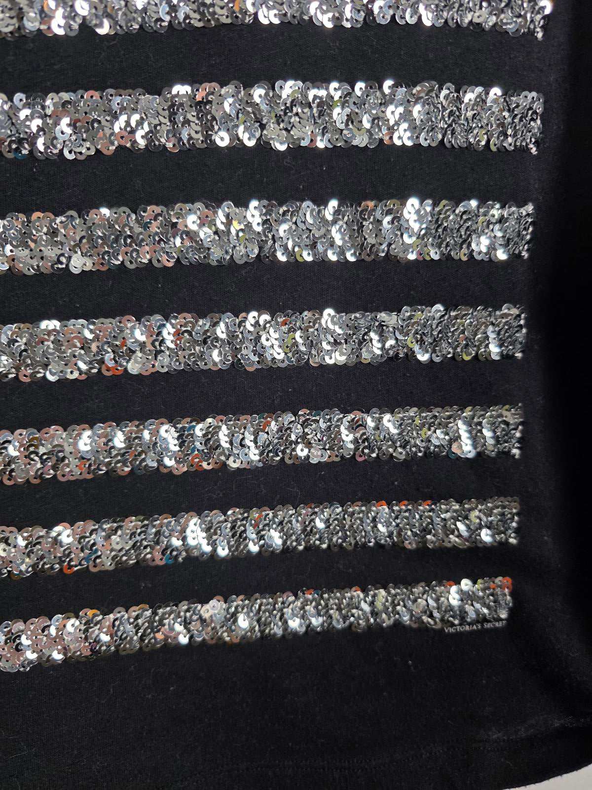 Victorias Secret PINK CROPPED BLING USA FLAG sequined tee shirt silver LOVE Vtg