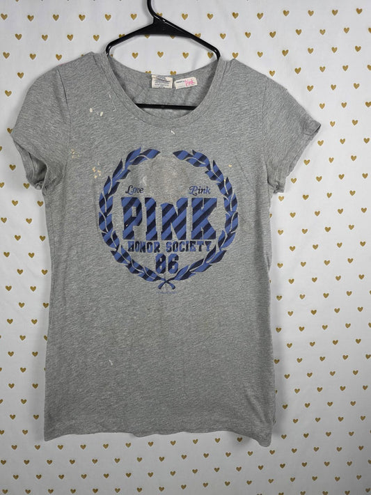 Victorias Secret PINK VINTAGE HONOR SOCIETY Y2K Large Tee Shirt Gray
