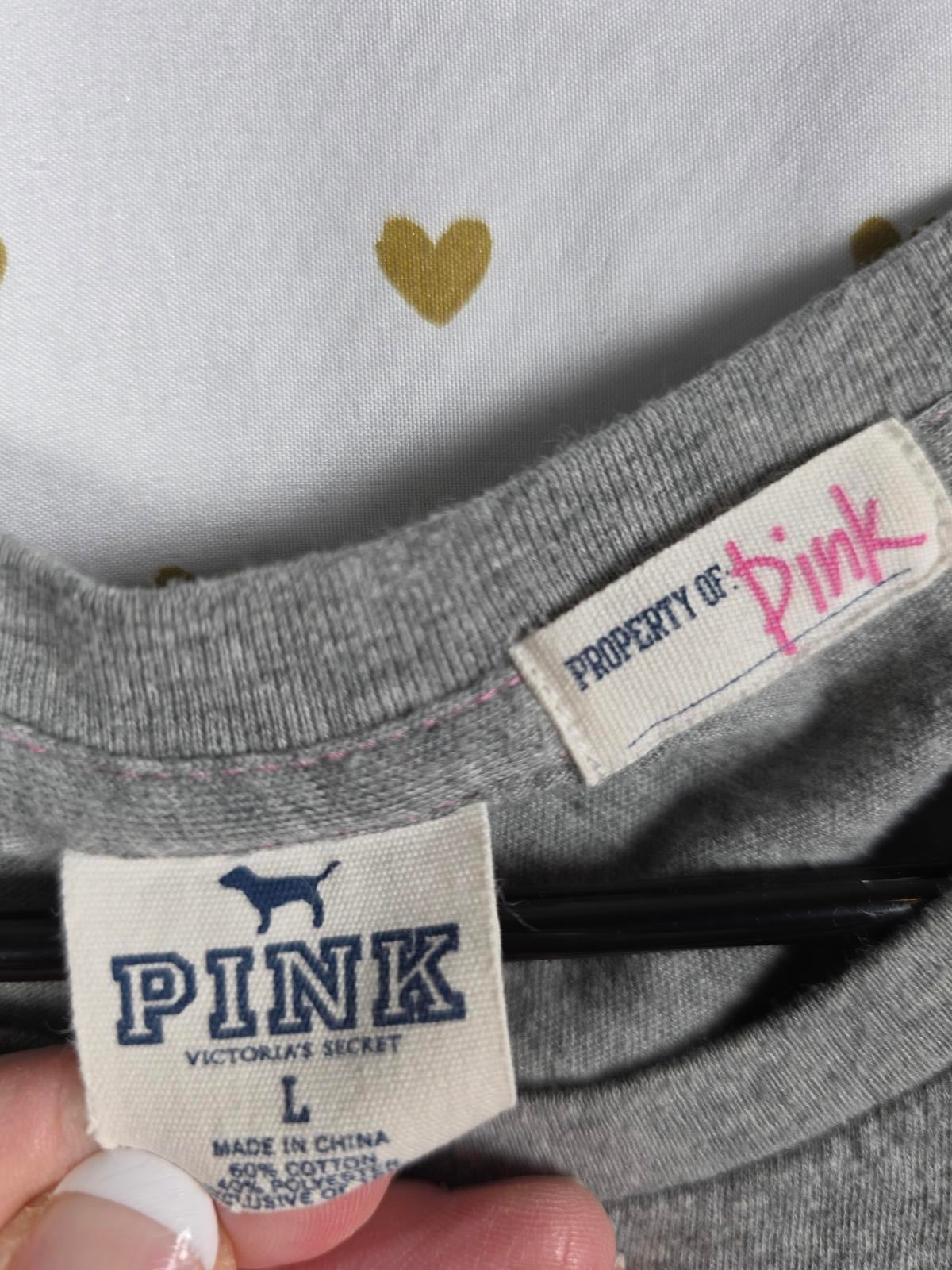Victorias Secret PINK VINTAGE HONOR SOCIETY Y2K Large Tee Shirt Gray