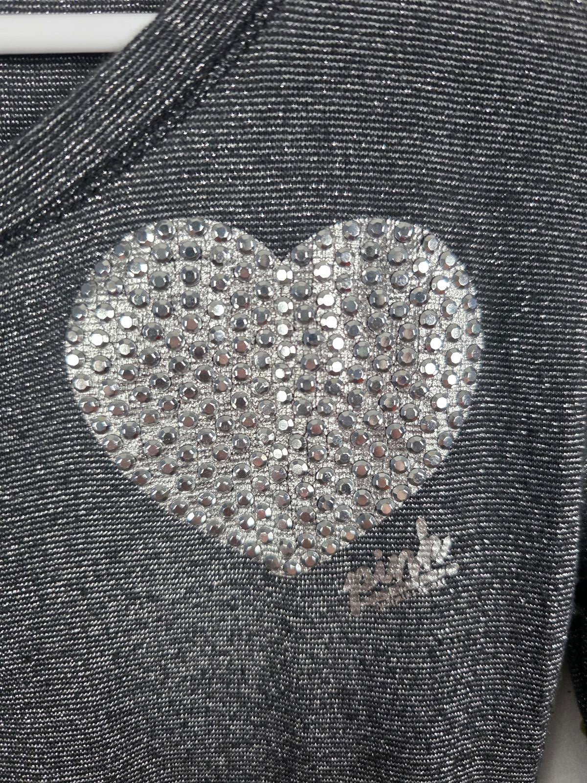 Victorias Secret PINK Vintage SHIMMER Heart BLING HENLEY Long Sleeve Button SM