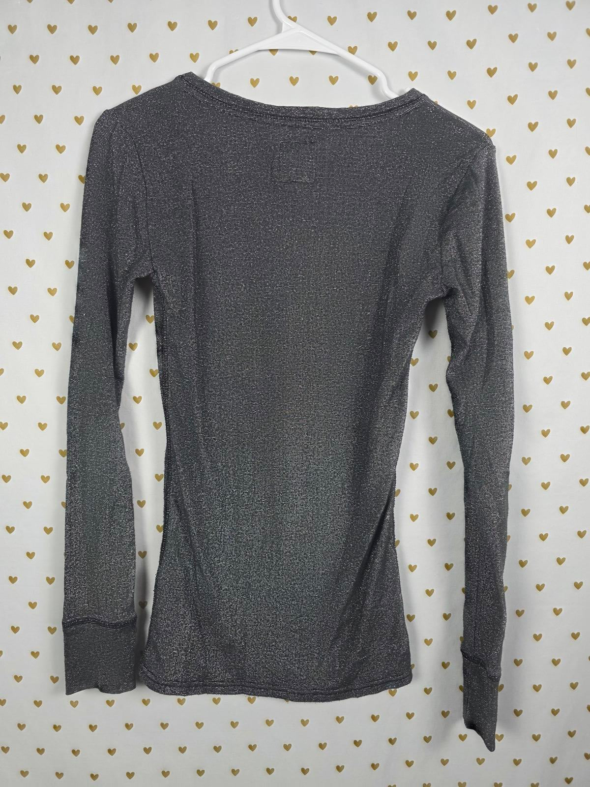 Victorias Secret PINK Vintage SHIMMER Heart BLING HENLEY Long Sleeve Button SM
