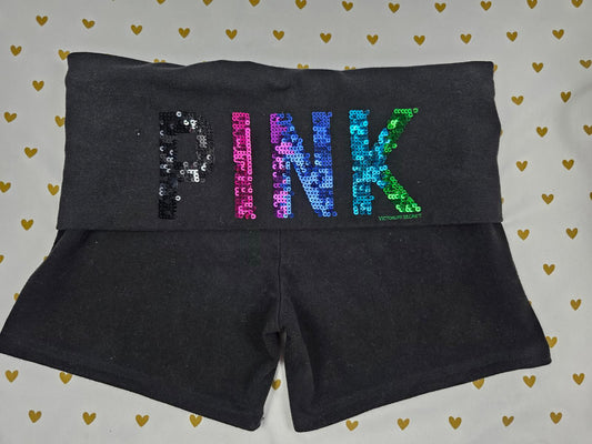 Victorias Secret PINK BLING Foldover SHORTS Yoga Sequined SMALL Vintage