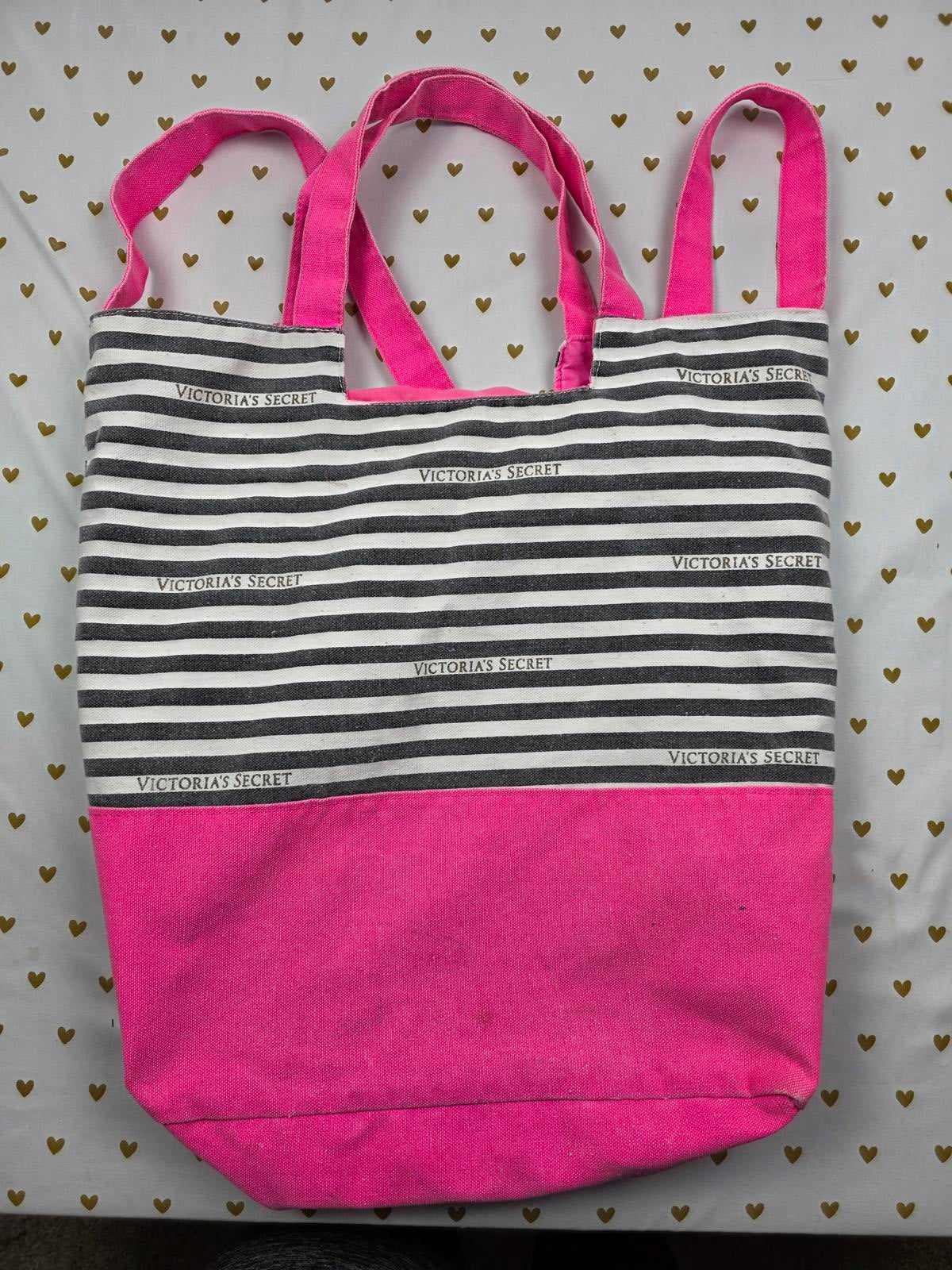 Victorias Secret Pink VINTAGE Carryall Canvas Tote Bag Purse Striped