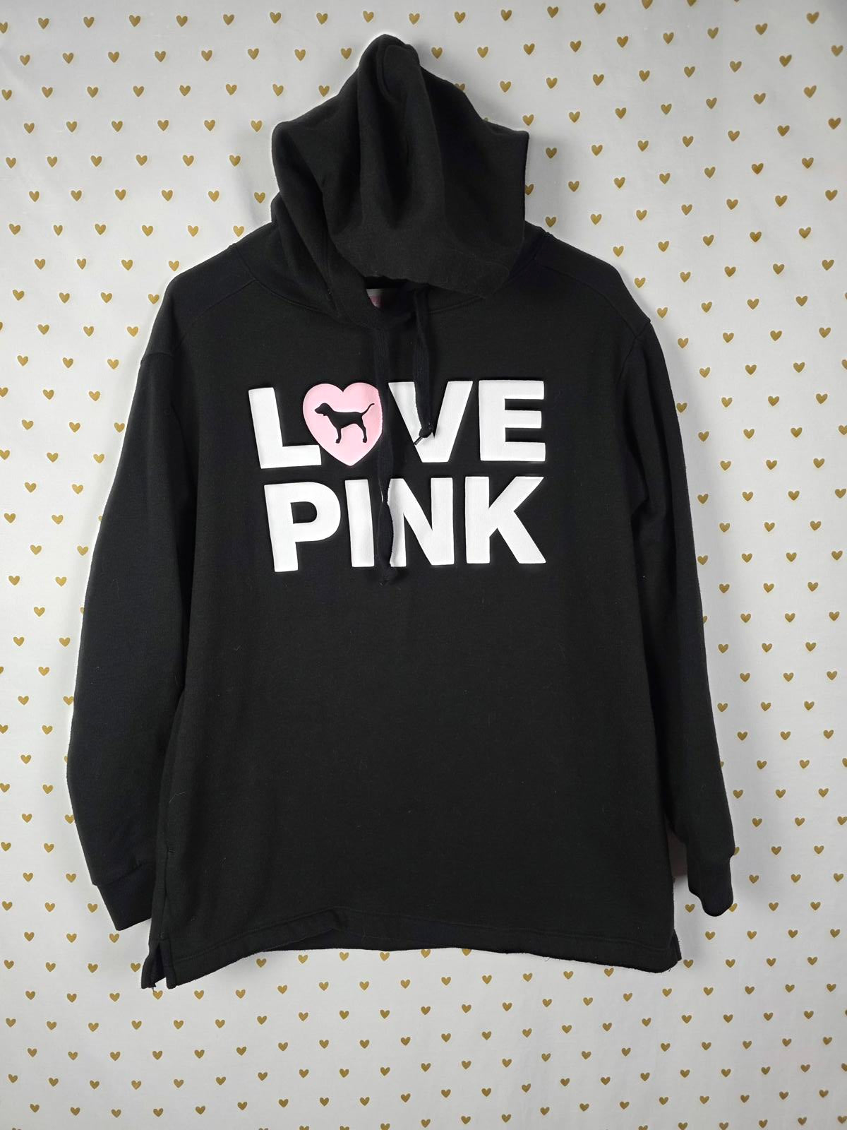 Victorias Secret Pink CAMPUS ORIGINALS black LOVE pullover hoodie sweater XS