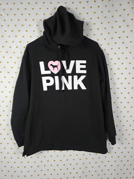 Victorias Secret Pink CAMPUS ORIGINALS black LOVE pullover hoodie sweater XS