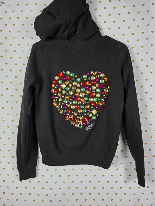 Victorias Secret Pink HTF RARE BLING GEMSTONES Heart Full Zip VTG Hoodie Jacket