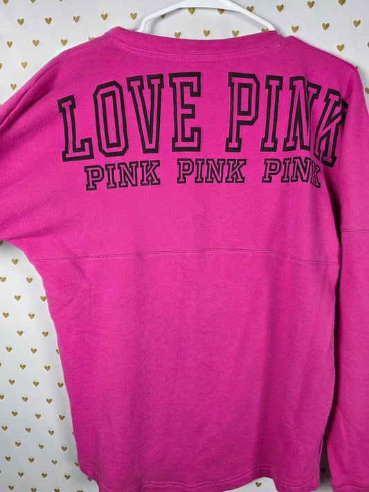 Victorias Secret Pink LOVE Pullover sweater Shirt logo SMALL Magenta