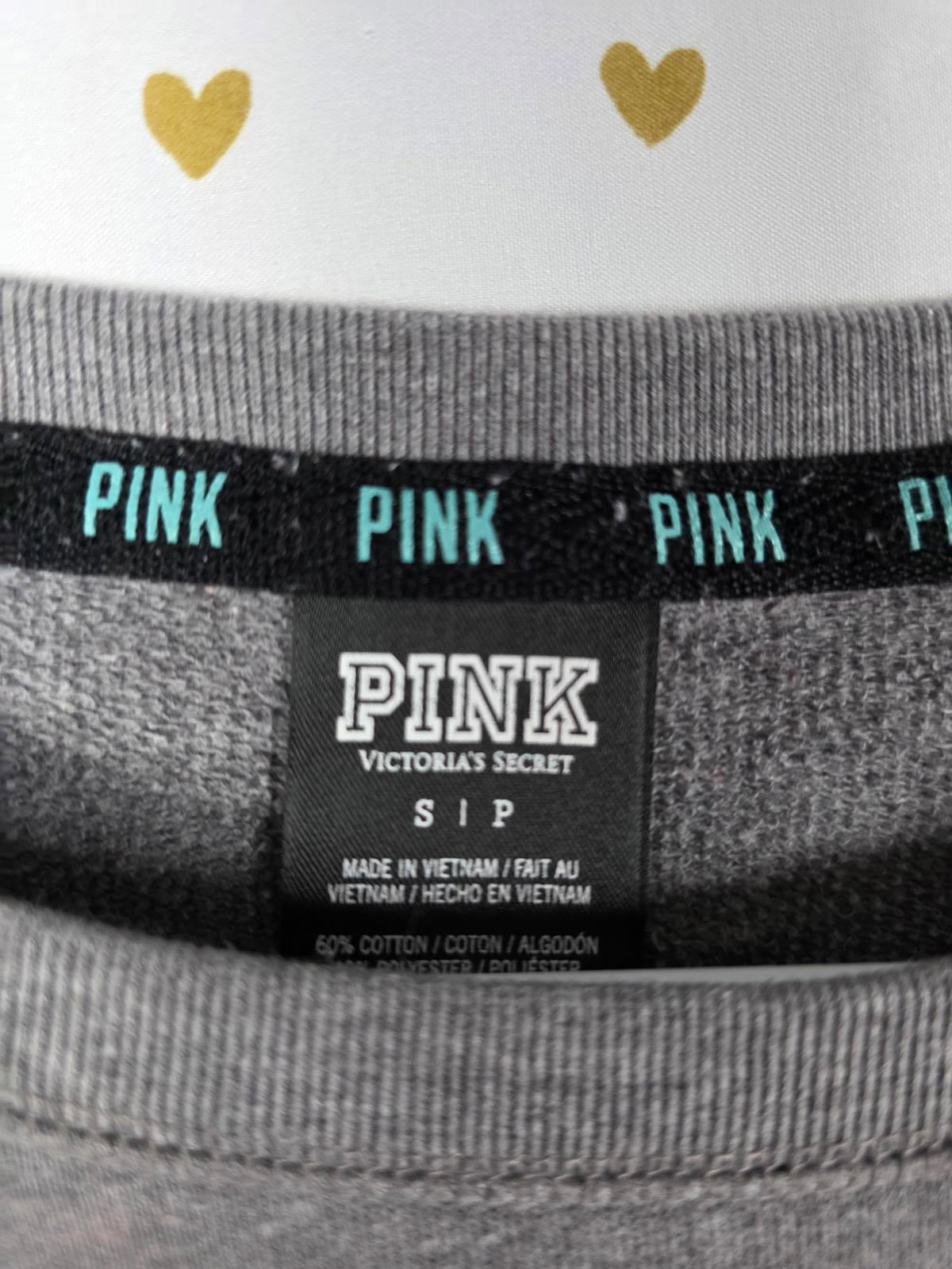 Victorias Secret Pink LOVE Pullover sweater Shirt logo SMALL Neon Accent SMALL