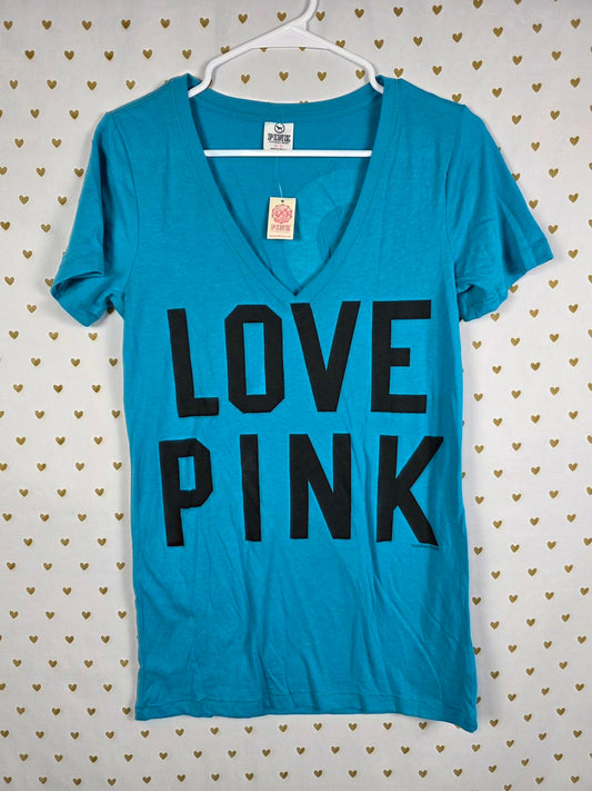 Victorias Secret PINK LOVE NEW WITH TAGS Vintage Tee shirt BLUE MEDIUM y2k