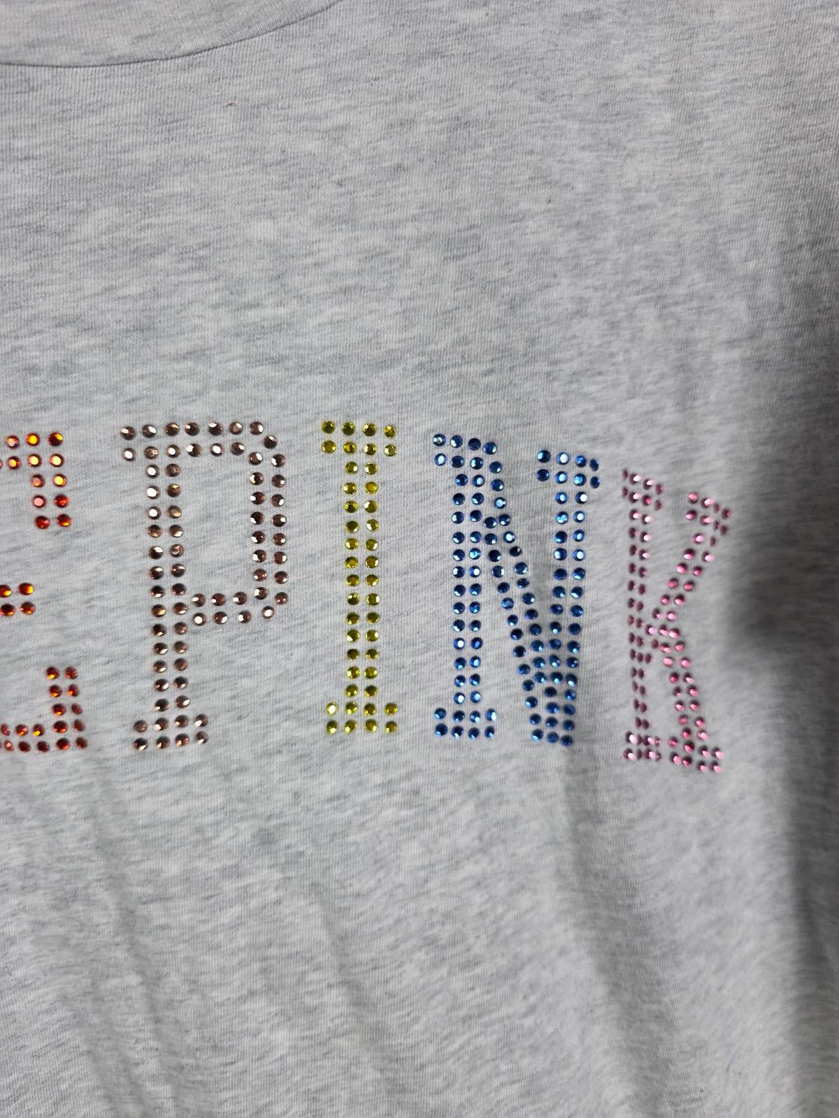 Victorias Secret PINK Rhinestone Rainbow BLING Tee Shirt 2XL XXL