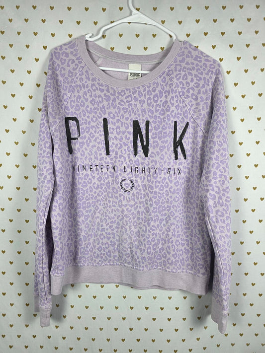 Victorias Secret PINK Cheetah Leopard Purple Logo Sweater Shirt MEDIUM