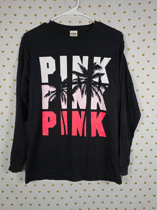 Victorias Secret PINK Palm Tree Campus Tee Shirt Gradient XS OVERSIZED