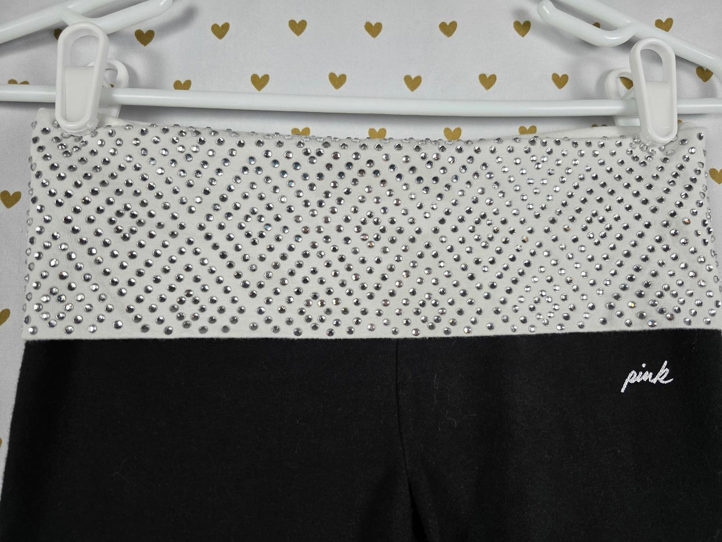 Victorias Secret PINK BLING Geometric Studded FOLDOVER Yoga Pants Skinny XS