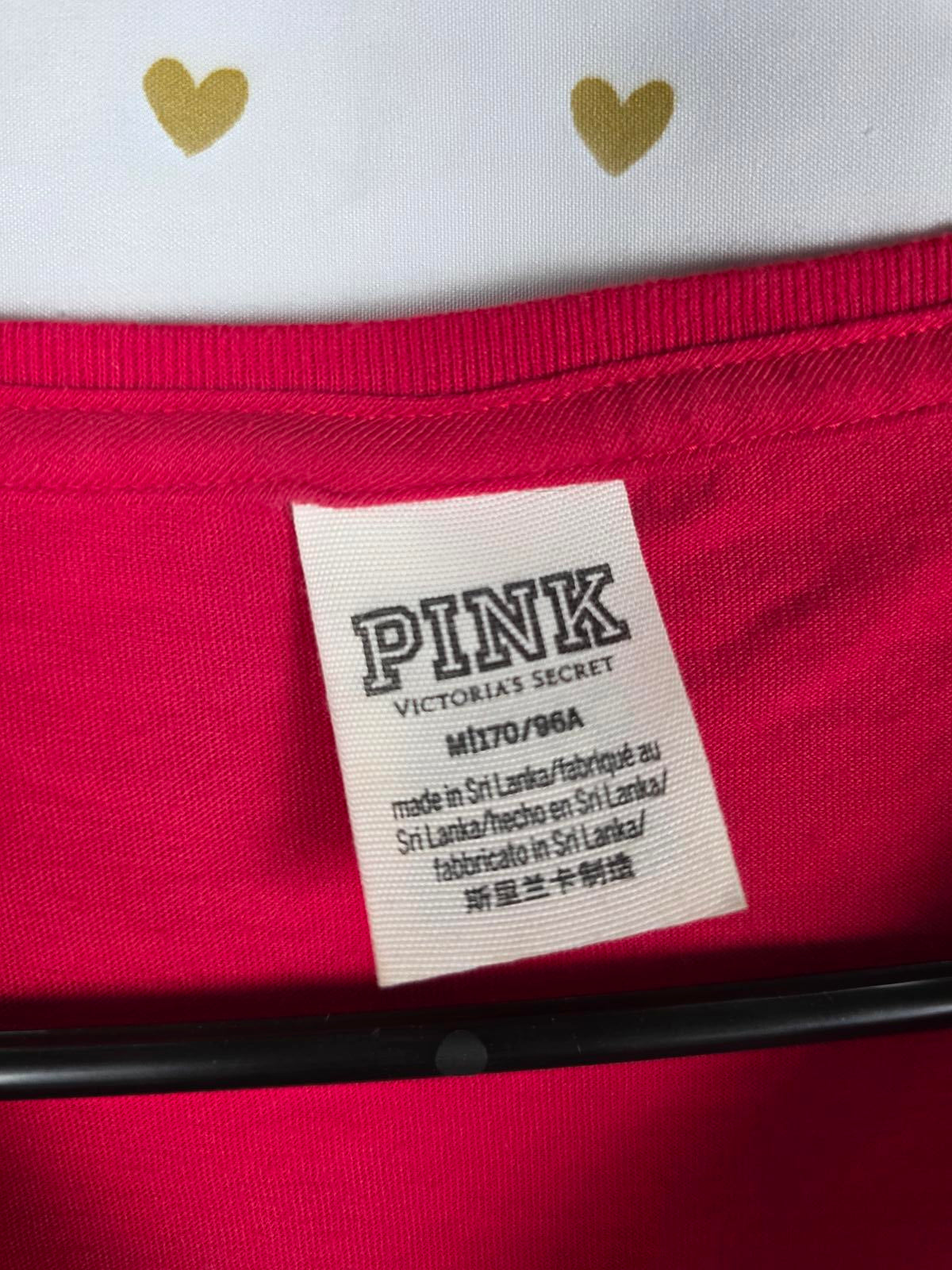 Victorias Secret PINK Dog Logo Tee Shirt Rhinestone BLING Red MEDIUM