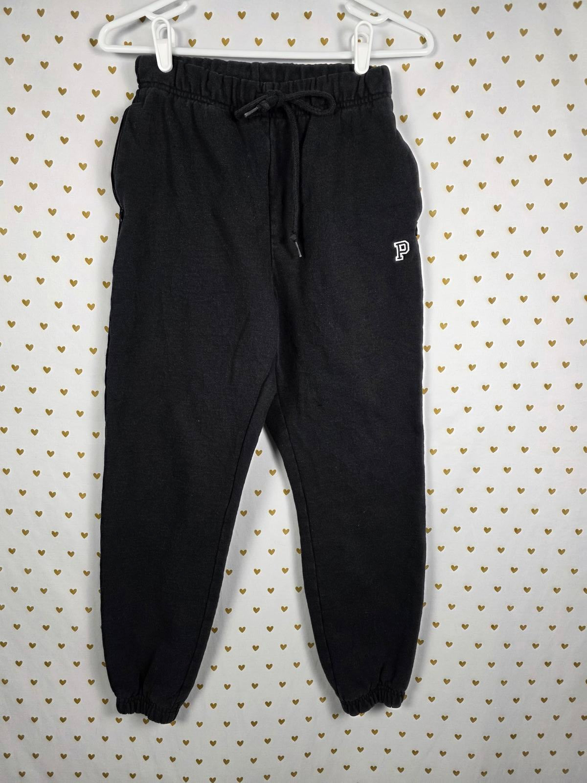 Victorias Secret PINK  Black Tapered Joggers Sweatpants w/ Pockets SMALL
