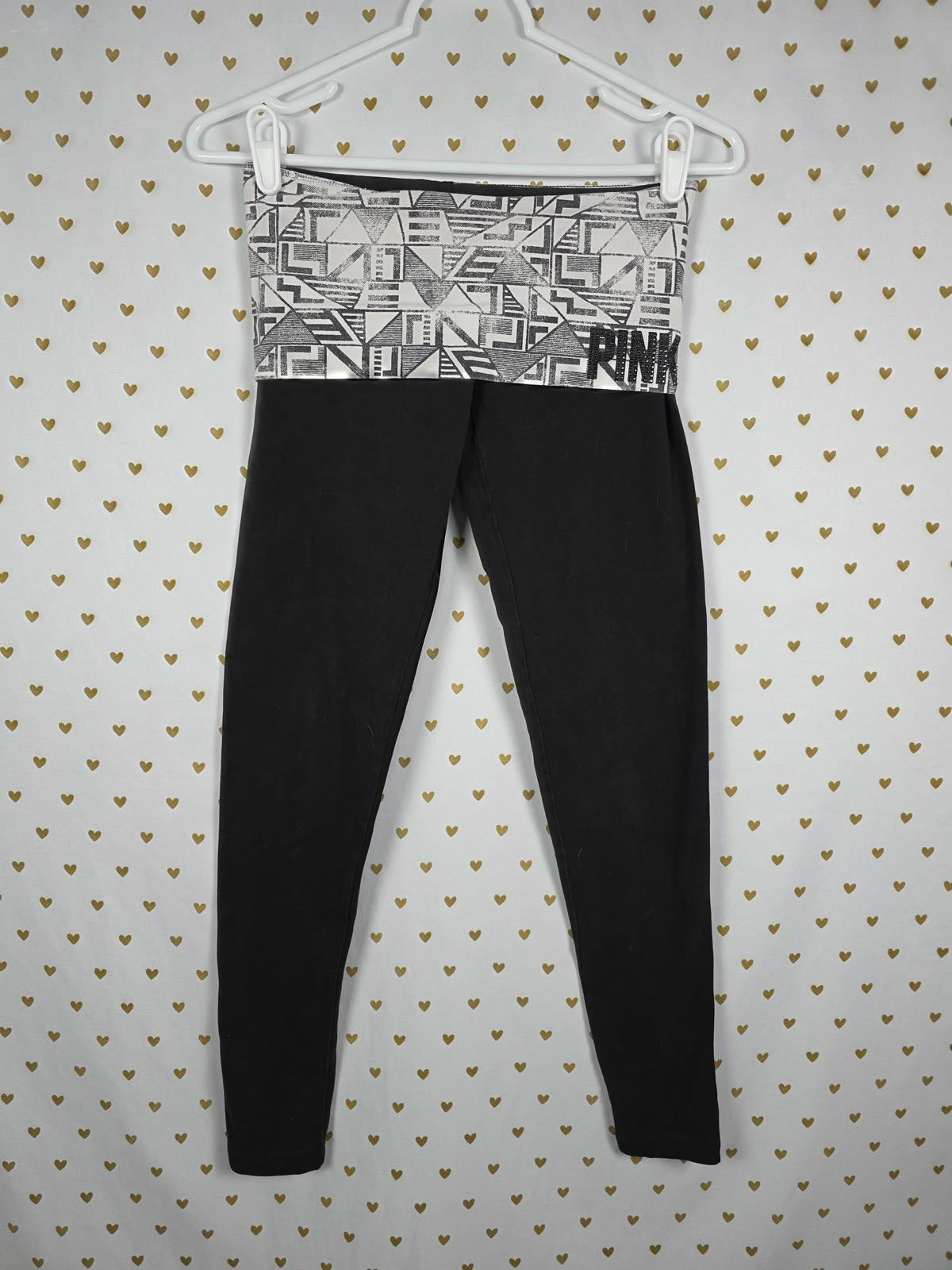 Victorias Secret PINK Geometric FOLDOVER Vintage Yoga Pants Skinny XS BLING