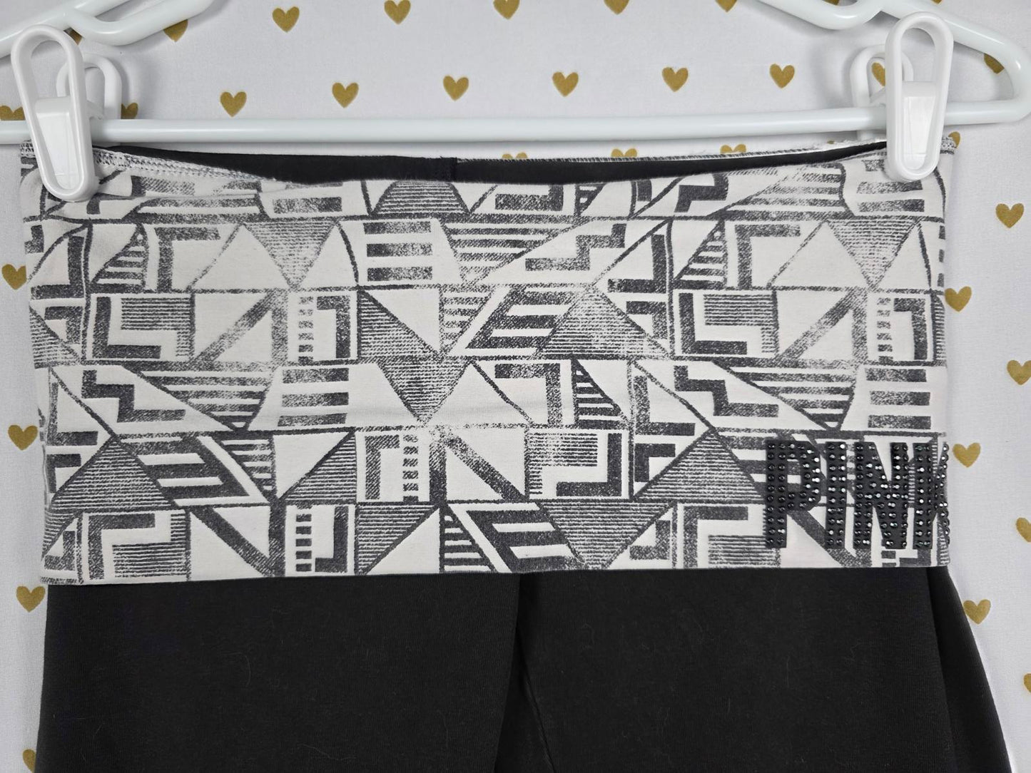 Victorias Secret PINK Geometric FOLDOVER Vintage Yoga Pants Skinny XS BLING