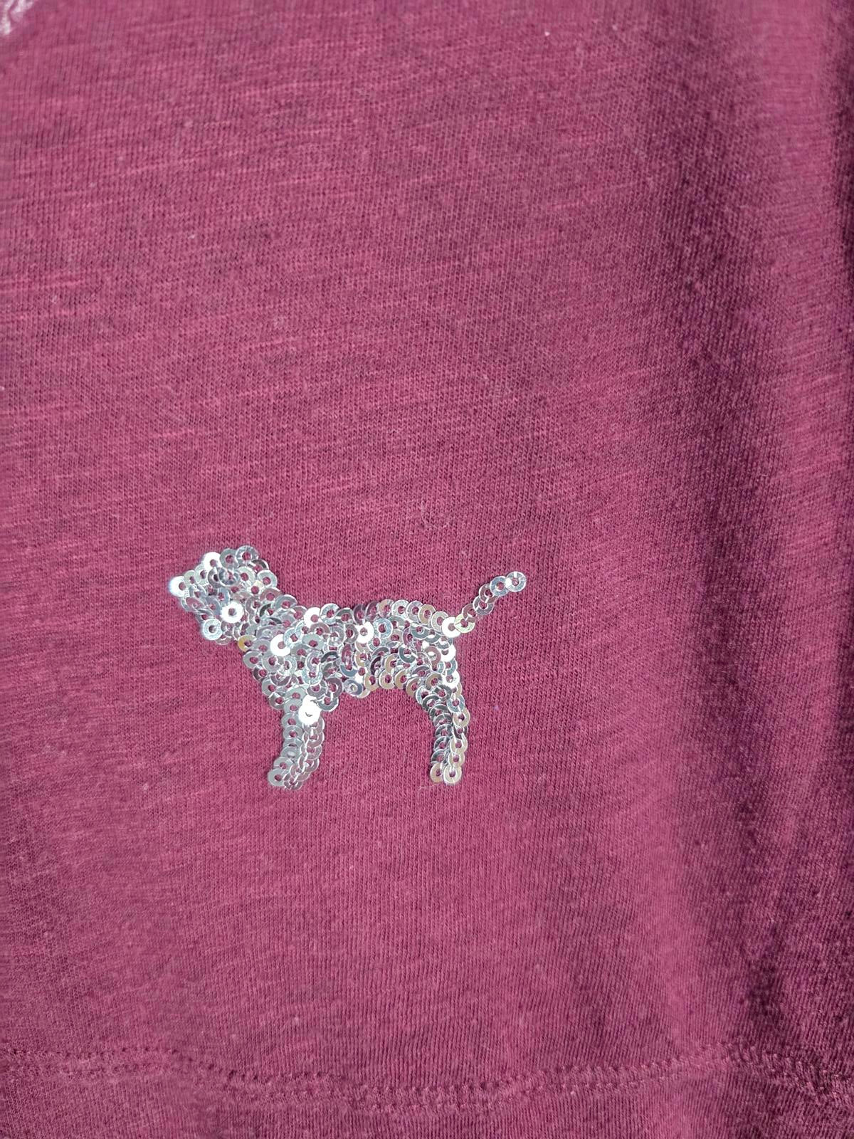 Victorias Secret PINK V neck long sleeve BLING red SEQUINED Tee shirt XS