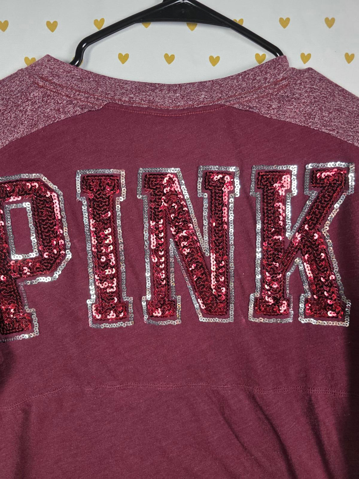 Victorias Secret PINK V neck long sleeve BLING red SEQUINED Tee shirt XS