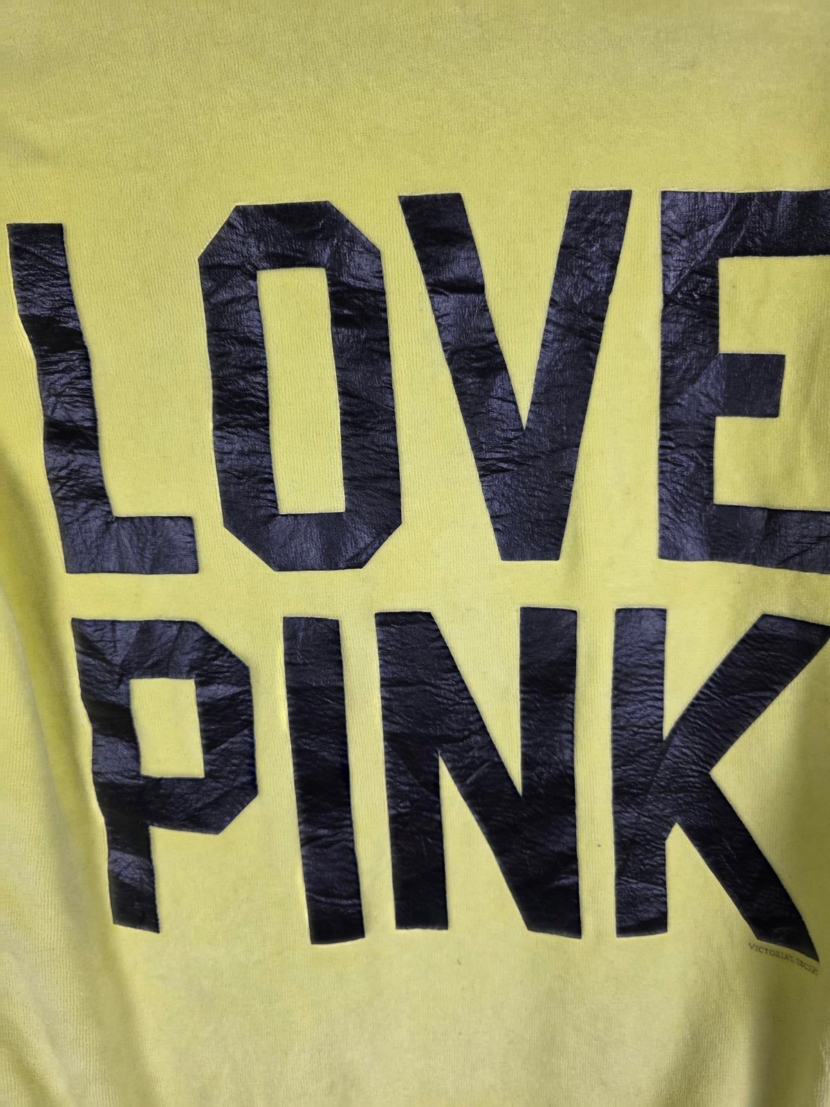 Victorias Secret Pink Y2K Vintage VELOUR Yellow Full Zip Hoodie Jacket LOVE  XS