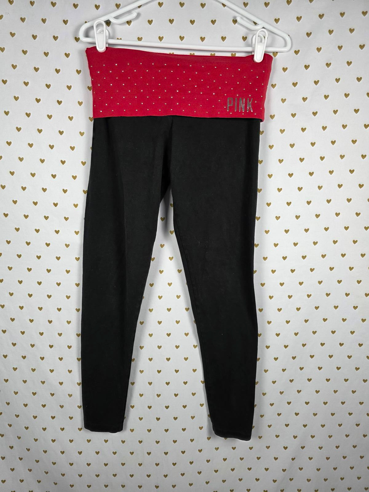 Victorias Secret PINK Studded Skinny Red FOLDOVER Yoga Pants SMALL VINTAGE