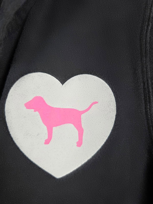 Victorias Secret Pink VINTAGE Heart LOVE DOG V Neck Pullover Hoodie Sweater SM
