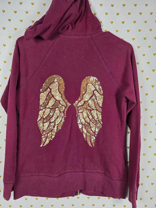 Victorias Secret MAROON BLING Sequin WINGS Full Zip Jacket Medium