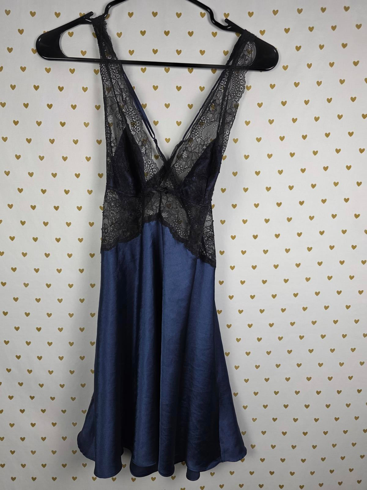 Victorias Secret Sexy SATIN Blue Lace Nightie Slip Dress Lingerie Large