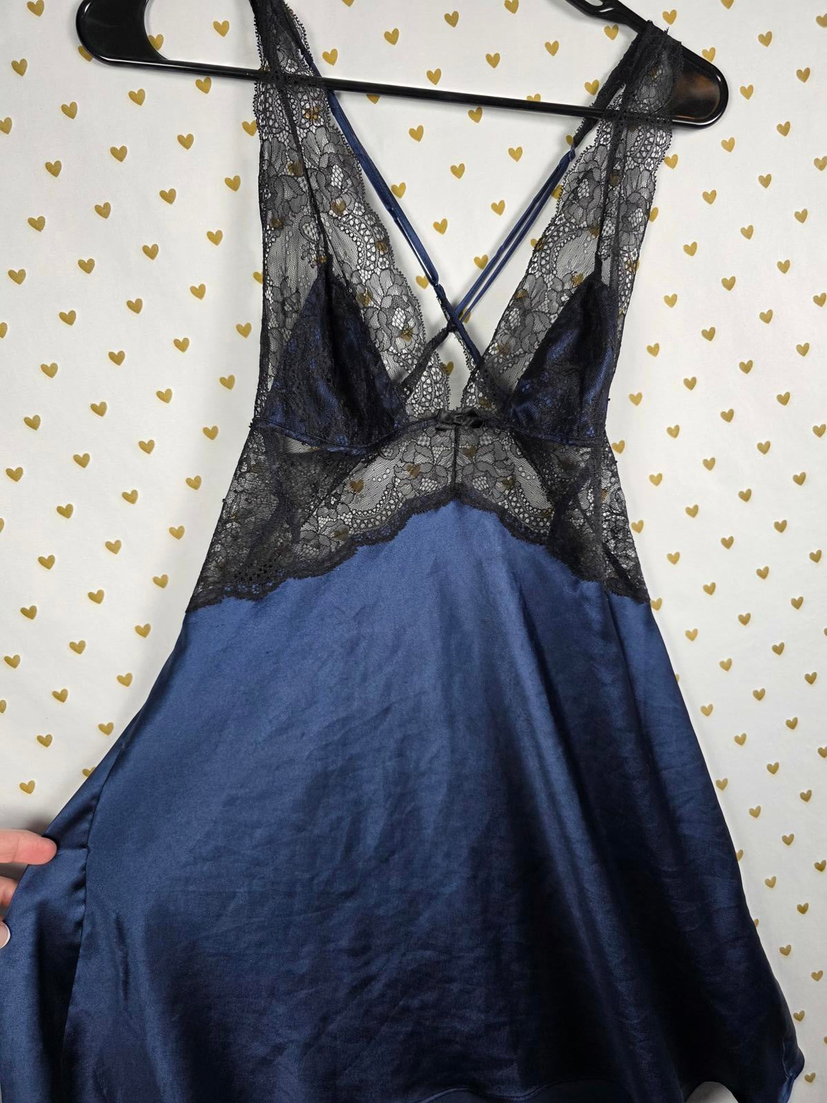 Victorias Secret Sexy SATIN Blue Lace Nightie Slip Dress Lingerie Large