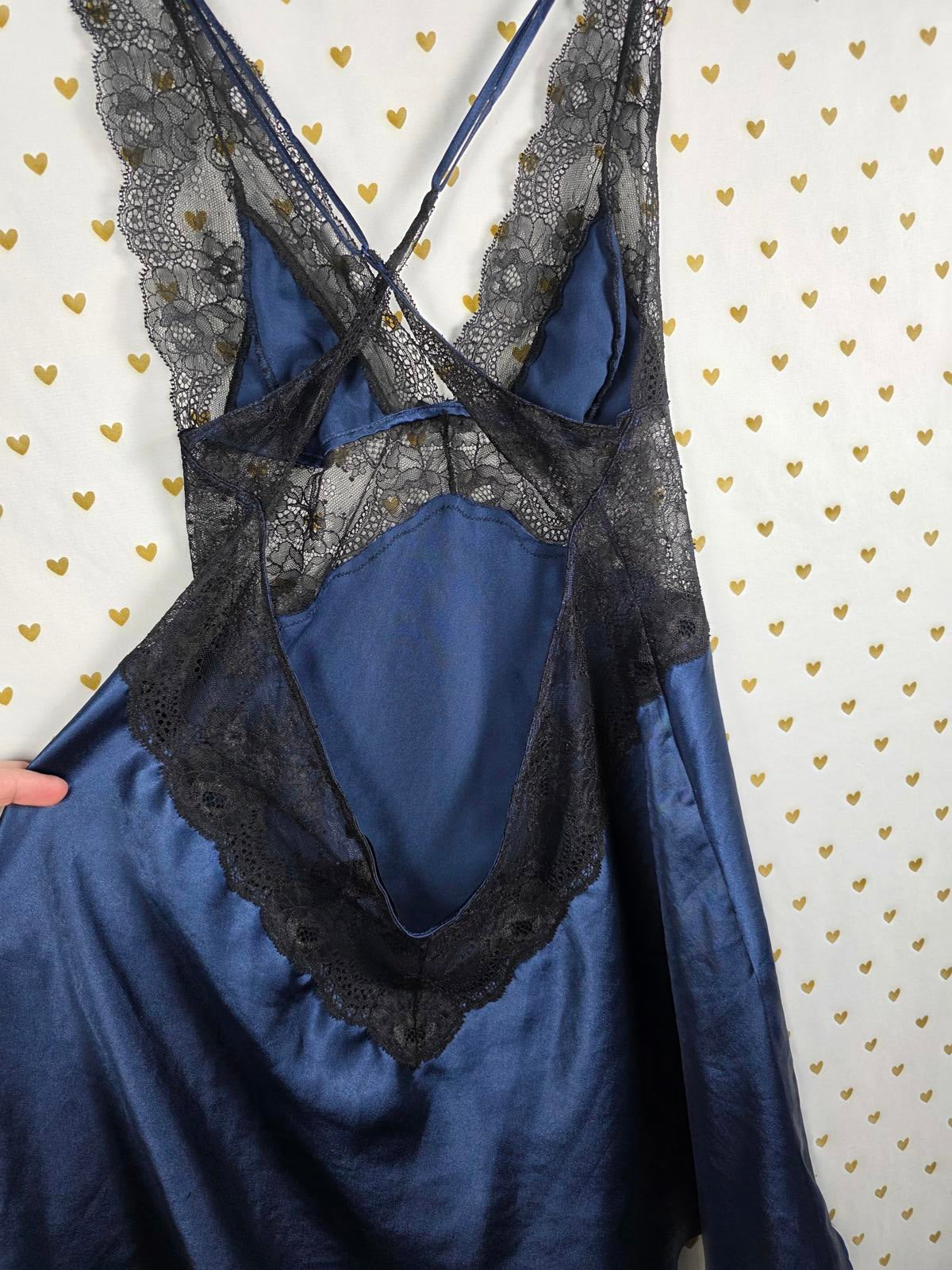 Victorias Secret Sexy SATIN Blue Lace Nightie Slip Dress Lingerie Large