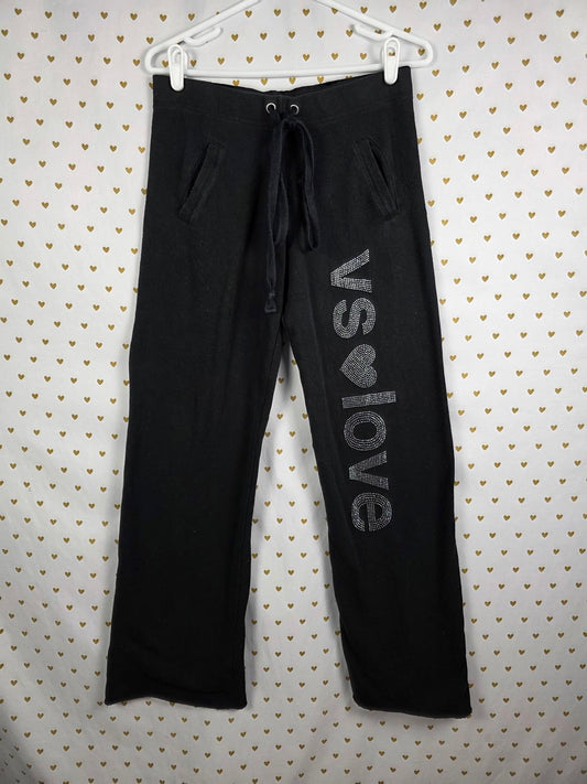 Victorias Secret BLING STUDDED VS LOVE Sweatpants Flare Raw Hem Black XS