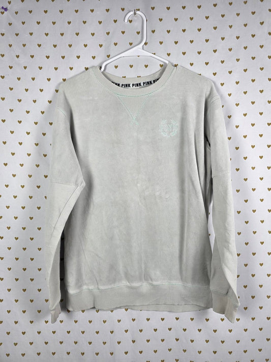 Victorias Secret Pink Vintage Style Crew Sweater Shirt Long Sleeve Grey XS