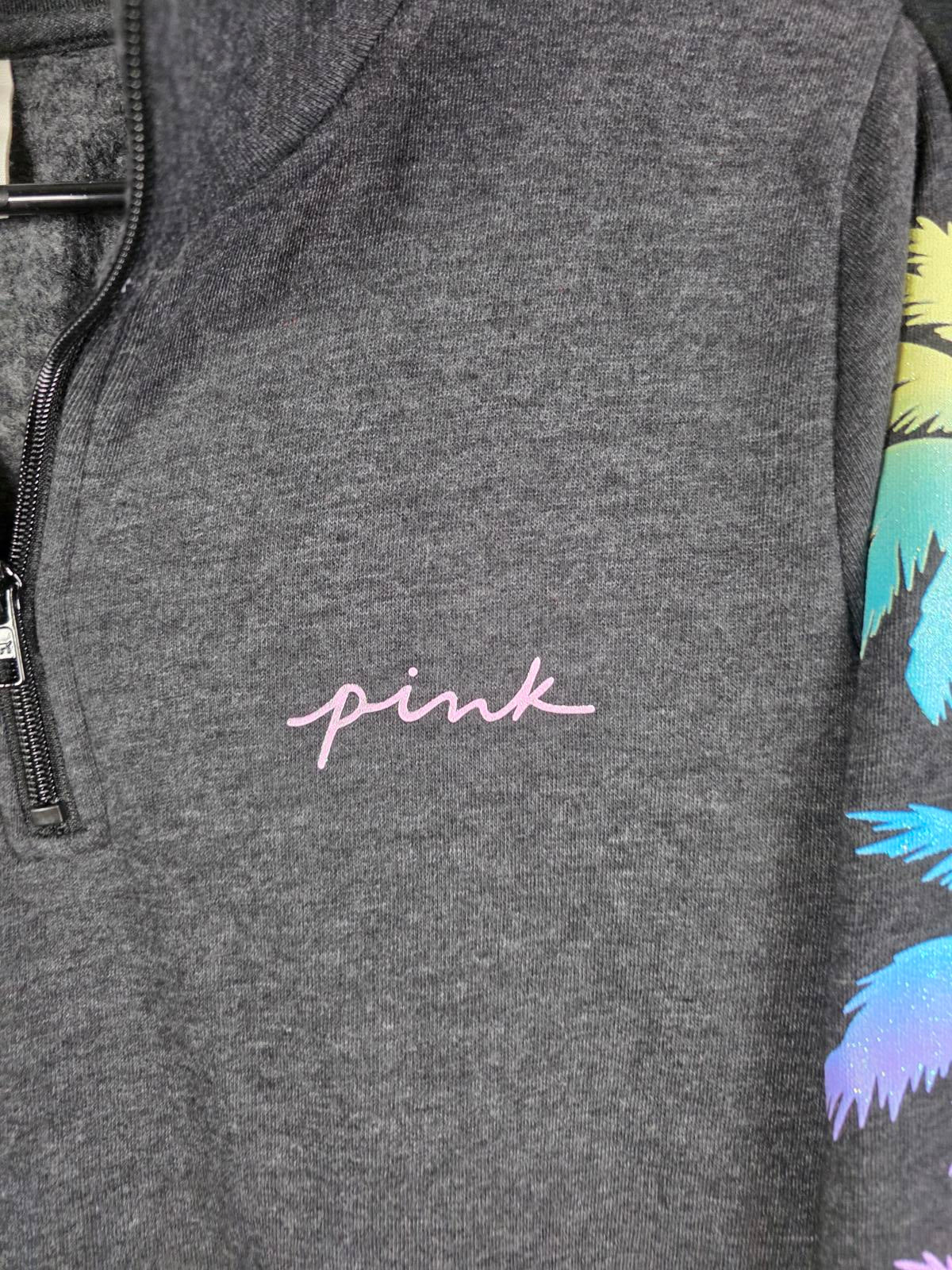 Victorias Secret Pink GLITTERED Set Quarter Zip Sweater & Leggings Palm Tree SM