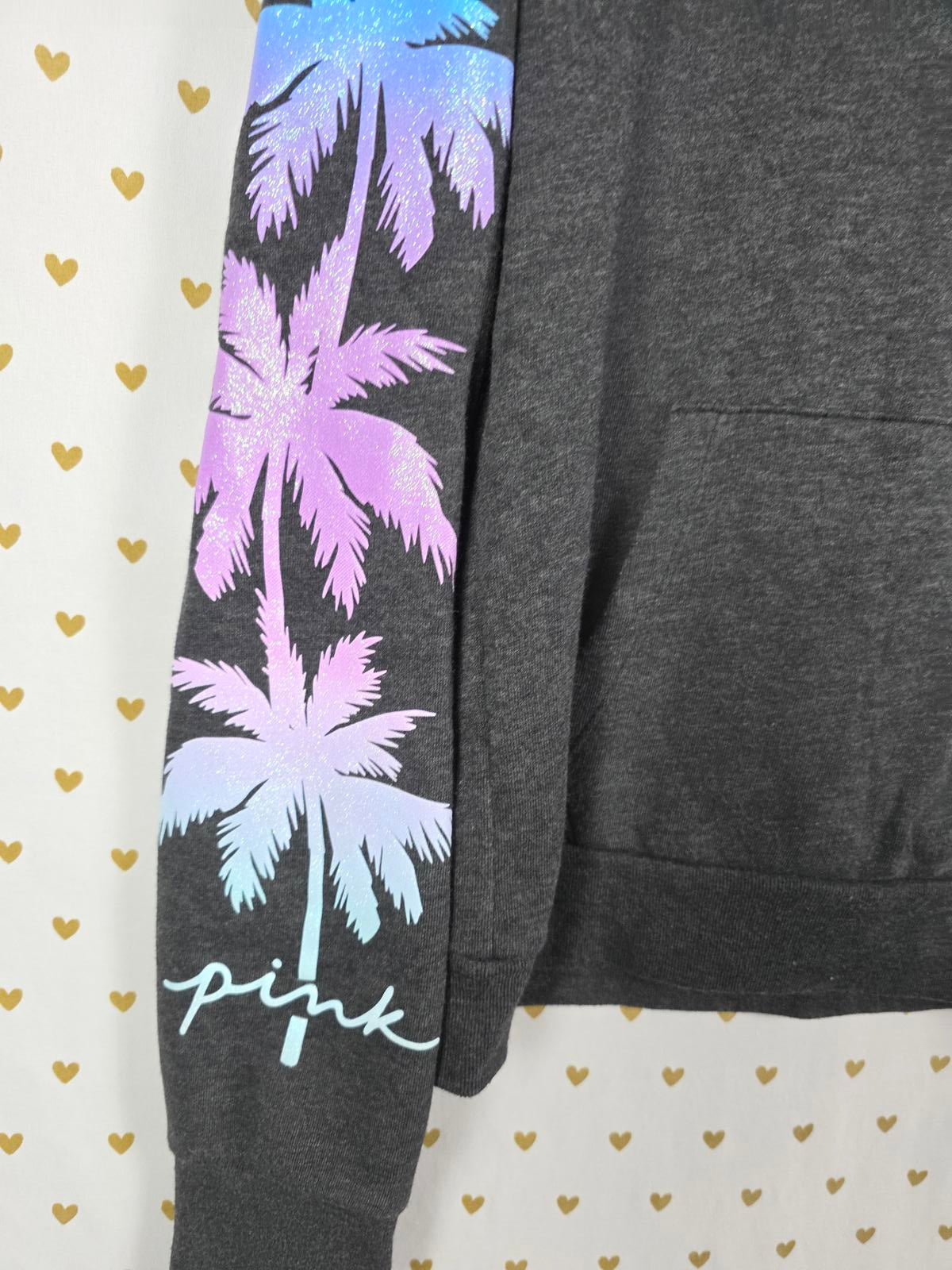 Victorias Secret Pink GLITTERED Set Quarter Zip Sweater & Leggings Palm Tree SM