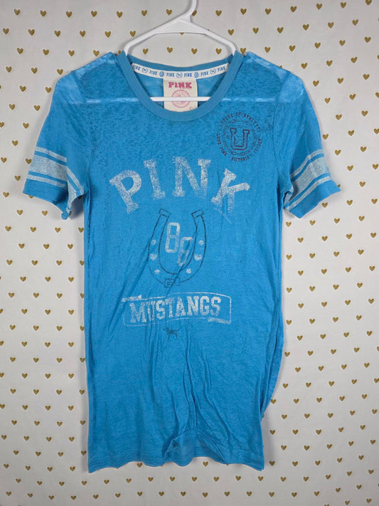Victorias Secret PINK VINTAGE Semi Sheer Tee Shirt BLUE Small Y2k