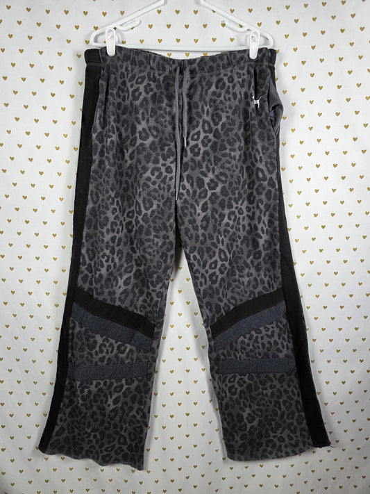 Victorias Secret PINK Flare Sweatpants LEOPARD CHEETAH grey Logo Sweats LARGE
