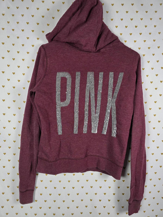 Victorias Secret Pink BLING SEQUINED Full Zip Hoodie Jacket Dog Logo SMALL