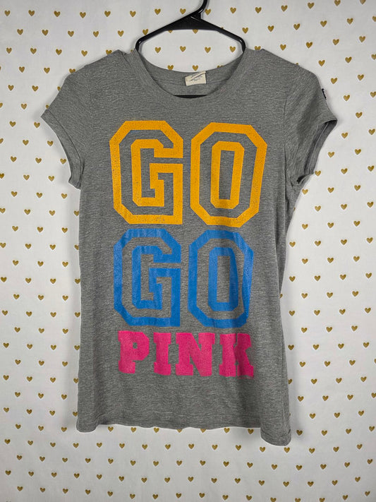 Victorias Secret PINK GO Grey Vintage Logo Tee shirt Y2k Cotton MEDIUM